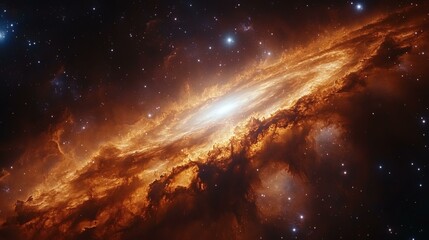 Fototapeta premium The vast cosmos showcasing a bright spiral galaxy amidst glowing cosmic dust, distant stars, and celestial wonders
