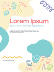 Flyer or Banner template with Stationery theme. With doodle style. For layout, website, graphic design.