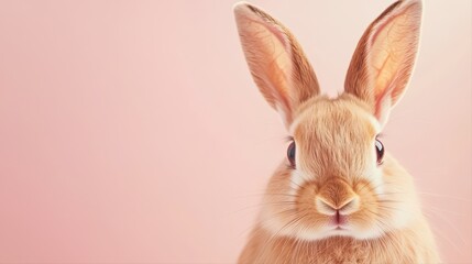 Obraz premium Cute Bunny with Fluffy Ears Against Soft Pink Background