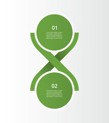 Green infographic template with 2 steps, options, parts or processes. Presentation of teamwork or business processes.