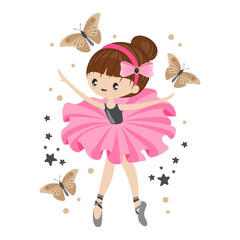 Print with a little ballerina and romantic elements. Printing on children's clothing and for personal design.