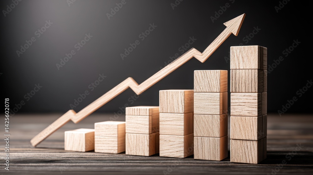 Poster wooden block with graph bar illustrating entrepreneur training concept and new program development i