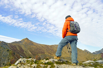 Exciting adventures in Montenegro: hiking in Prokletije National Park. A tourist with a backpack...