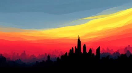 Obraz premium Vibrant Sunrise Cityscape Modern Architecture Silhouette at Dawn