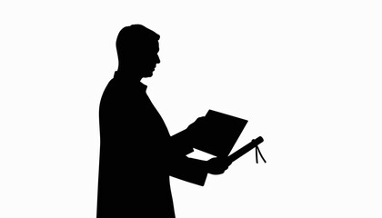 Student silhouetted receiving diploma against white background, graduation pride