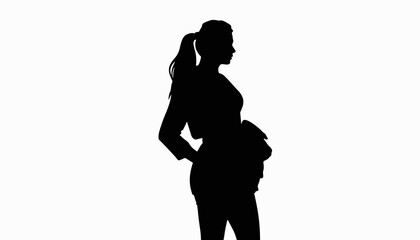 Silhouette of a business intern posing on white background, career growth