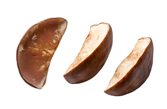 Sliced Brazil Nut Delight: Experience the rich taste of Brazil nuts, presented on a seamless background, perfect for culinary projects and food-related content. The nuts appear freshly sliced.