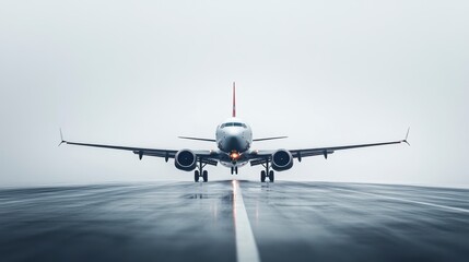 airplane on runway about to fly Over white Studio