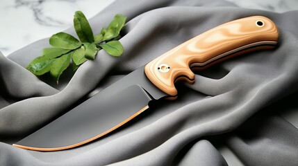 High quality fixed blade knife with wood handle and copper accents