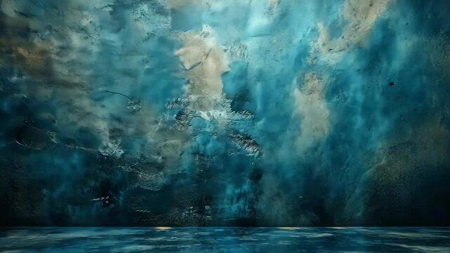 Textured teal wall and floor creating abstract, artistic background studio space
