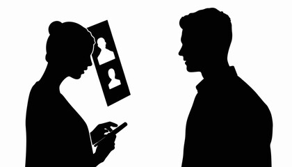 Student interacting with digital ID card silhouette, college admission