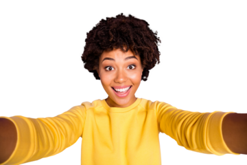 Self-portrait of her she nice attractive lovely charming cute girlish funky cheerful cheery wavy-haired girl spending vacation isolated over violet purple lilac pastel color background