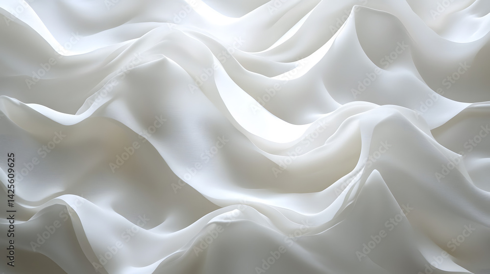 Poster elegant white fabric waves studio setting textured image soft lighting close-up visual serenity