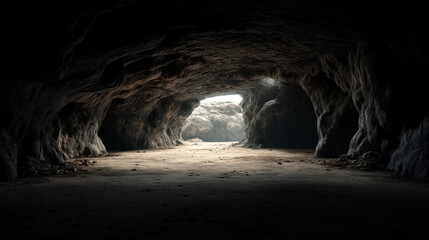 Obraz premium Cave's Secret: A cavernous space beckons with an ethereal glow emanating from its hidden depths, promising an adventure. Experience the mystery, wonder.