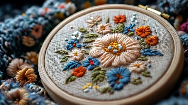 Explore a detailed floral embroidery project featuring vibrant colors and various stitching techniques. Perfect for those looking to enhance their crafting skills.