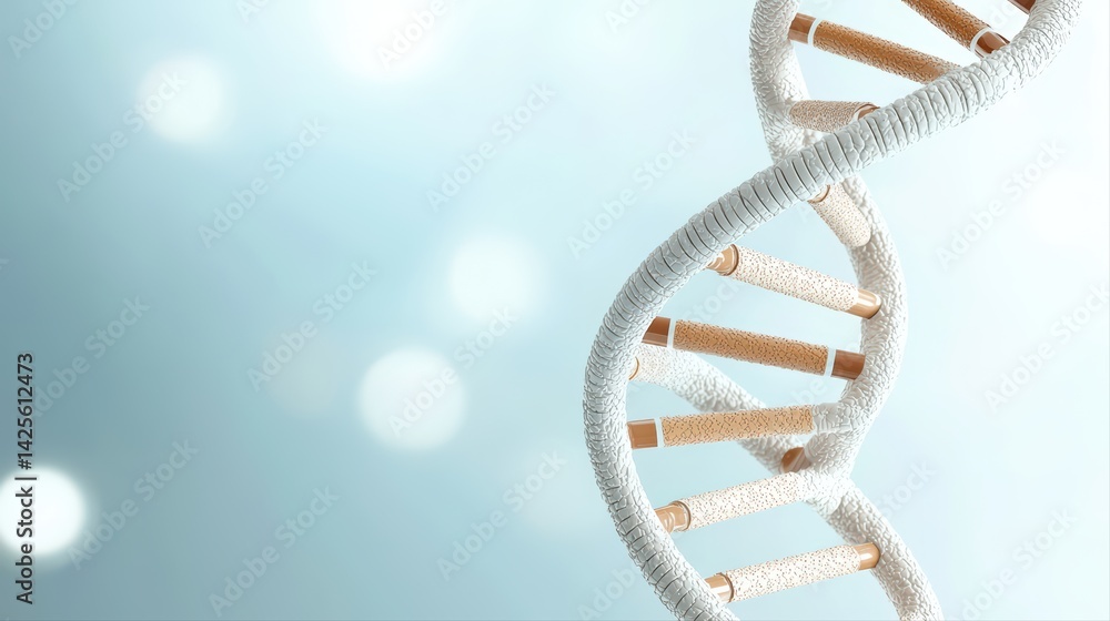 Poster dna strand on a soft blue background with gentle bokeh effect