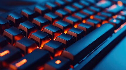Obraz premium Close-Up of a Modern Gaming Keyboard with Glowing Red Backlight