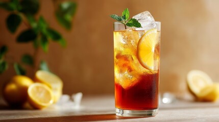 iced tea with lemon and mint.