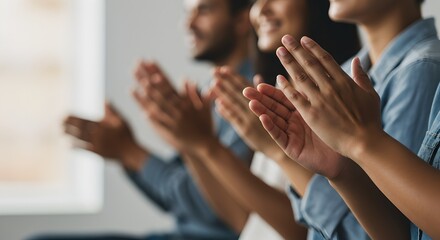 An expressive gesture of applause captures gratitude and motivation. Claps symbolizes achievement, unity, and support, celebration in both business and personal settings. Hands in selective focus
