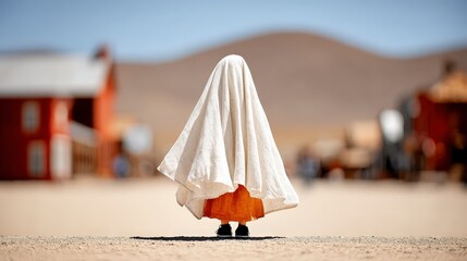 Mysterious Figure in Ghost Town  Halloween Costume  Desert Landscape
