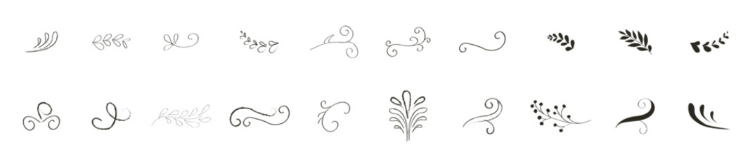 Hand Drawn Swirls and Wreath, dividers and swirls. isolated on white background. vector hand drawn illustration.