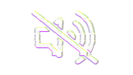 Icon volume slash is distorted. Glitch. Noise, chromatic aberration, geometric distortion