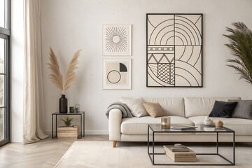 Abstract Geometric Wall Decor with Orange Black White and Red Shapes