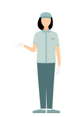 Simple illustration of a worker woman wearing a cap speak with gestures