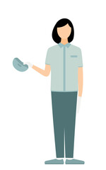 Simple illustration of a worker woman wearing a cap taking off his hat to greet
