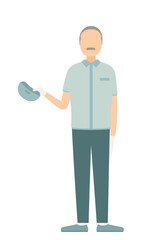 Simple illustration of a senior worker man wearing a cap taking off his hat to greet