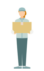 Obraz premium Simple illustration of a senior worker woman in a cap holding a cardboard box