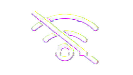 Icon wifi slash is distorted. Glitch. Noise, chromatic aberration, geometric distortion