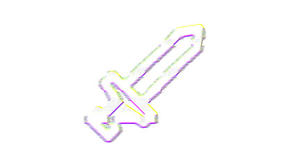 Icon sword is distorted. Glitch. Noise, chromatic aberration, geometric distortion