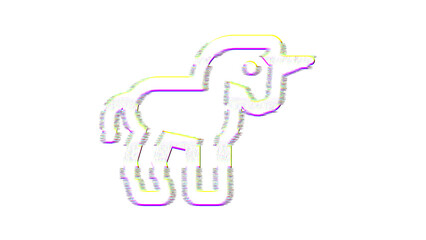 Icon unicorn is distorted. Glitch. Noise, chromatic aberration, geometric distortion