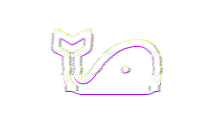 Icon whale is distorted. Glitch. Noise, chromatic aberration, geometric distortion
