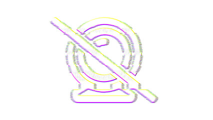 Icon webcam slash is distorted. Glitch. Noise, chromatic aberration, geometric distortion
