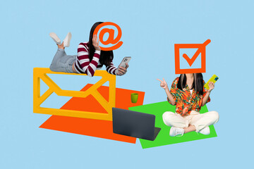 Creative composite sketch design artwork collage of email speech texting online message speak...