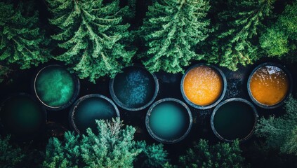 Elevated view of  water tanks amidst forest
