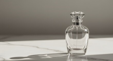 Elegant Perfume Bottle on Marble Surface with Sunlight