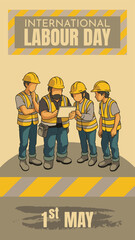 happy Labour day or international workers day vector illustration with workers. labor day and may day celebration.