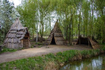 Reconstructed wooden huts from the beginning of the first millennium AD, museum in Biskupin, Poland
