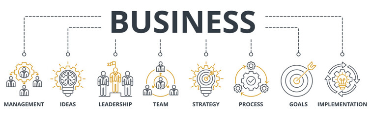 Business web banners concept vector illustration with keywords and icons