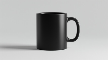 A sleek matte black coffee mug perfect for branding or showcasing your logo design against a simple neutral background with soft lighting creating a clean minimalist aesthetic