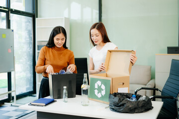 Eco friendly teamwork with this office recycling scene. Perfect for showcasing sustainability,...