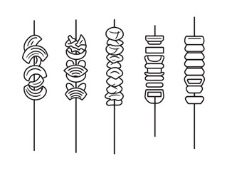 Shish Kebab Line Art Vector Illustration