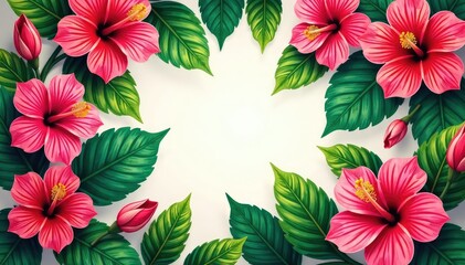 Bold hibiscus blooms & lush foliage, vibrant tropical pattern, yellow, repeat pattern