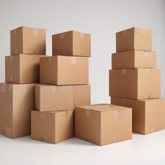 Several empty brown cardboard boxes against a bright white backdrop , boxes, minimalism
