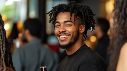 Fototapeta premium An individual evaluating their social skills in a networking event, observing nonverbal cues and communication styles,