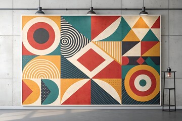 Abstract Geometric Wall Decor with Orange Black White and Red Shapes