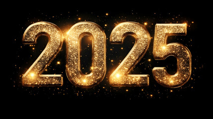 2025 Sparkling Number on Black Background